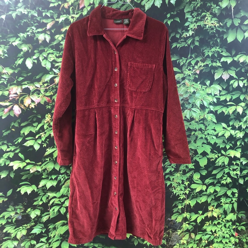 LL Bean burnt orange corduroy button front dress